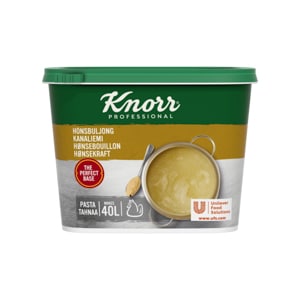 Knorr Hønsebouillon, pasta 1kg / 40L - En god hønsebouillon med naturlige fedtperler og en velafbalanceret smag af kylling og urter